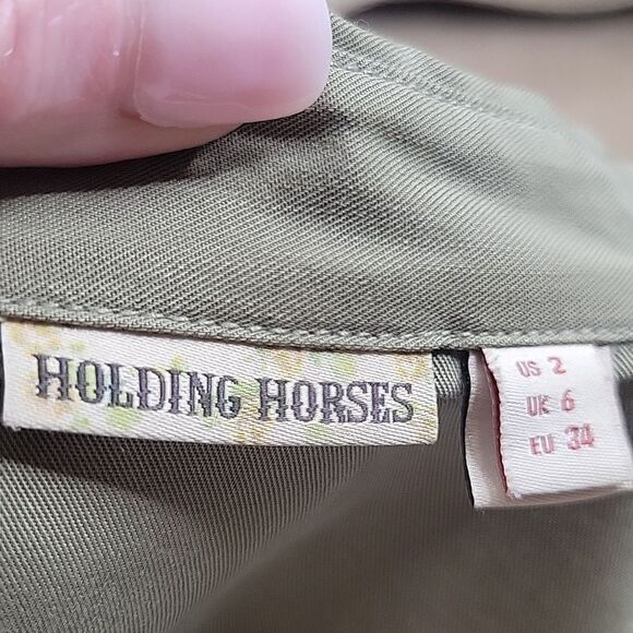 ANTHROPOLOGIE Olive Green Wrap Blouse Size 2 - Picture 5 of 7